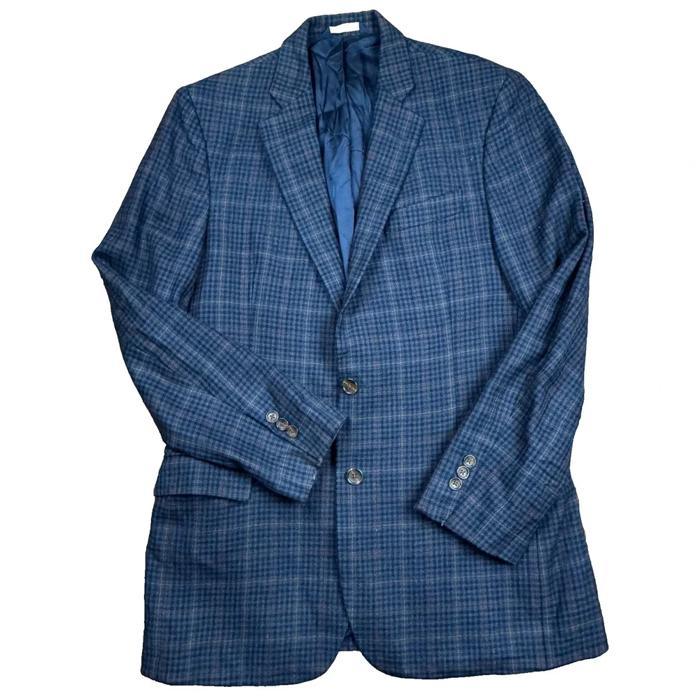 Brooks Brothers Blazer Mens 40R Blue Wool Plaid Fitzgerald Fit Tweed Sport Coat
